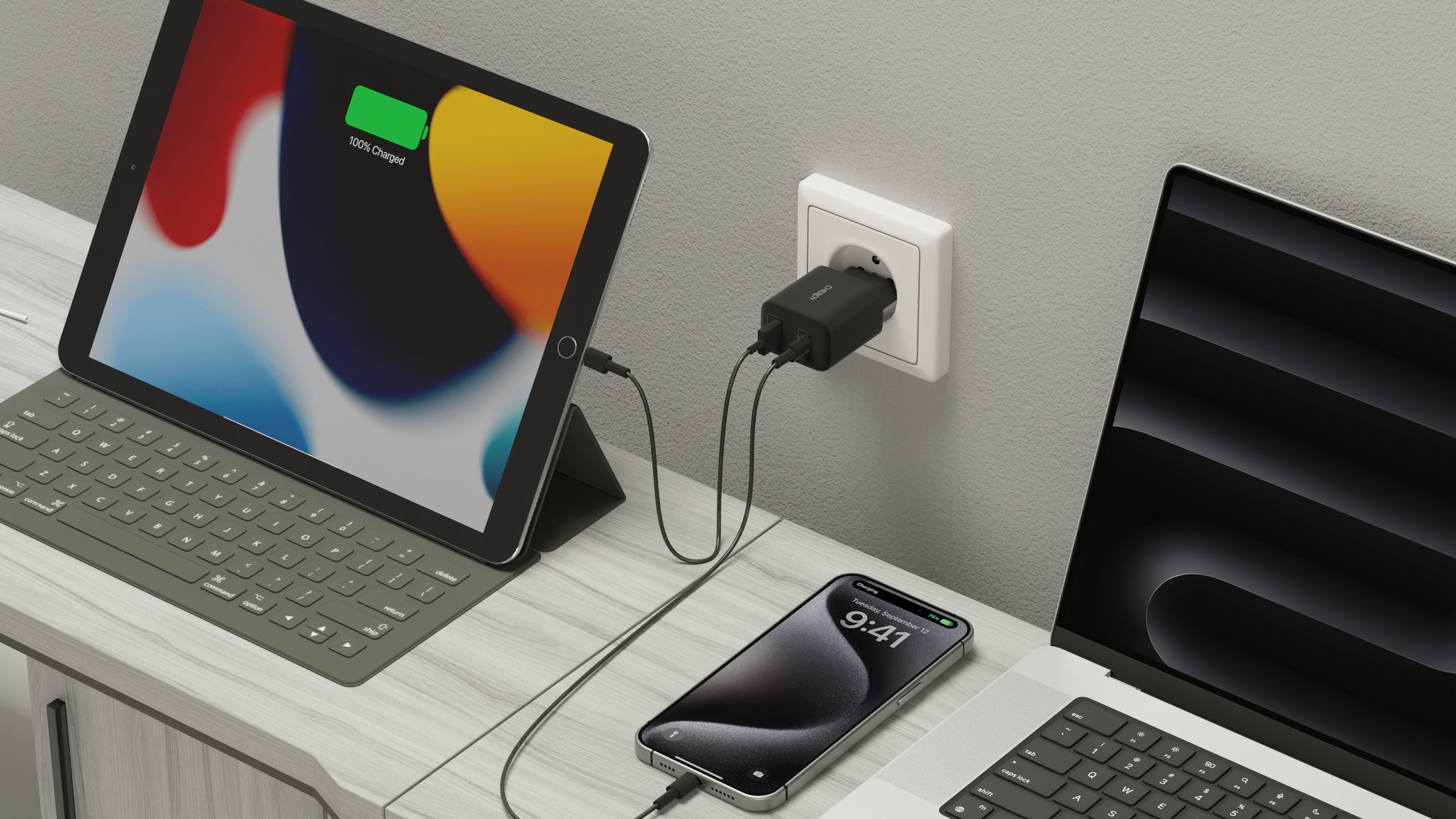 30W Wall Charger - USB A / USB C Adapter - QuickCharge 3.0 - CHEROY